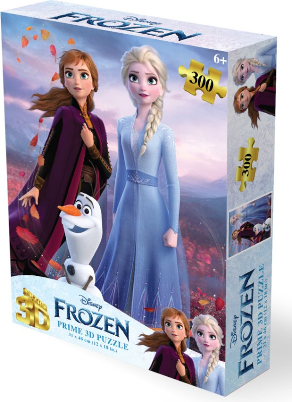 Puzzle s 3D efektem Prime 3D 300 dílků Ledové království: Anna, Elsa a Olaf