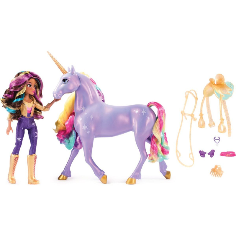 Spin Master Jednorožčí akademie světelný jednorožec Wildstar 28 cm s Panenkou Sophia 24 cm