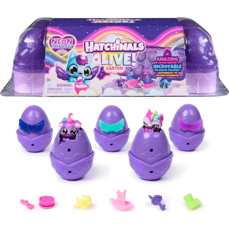 Hatchimals karton zvířátek neónová duha