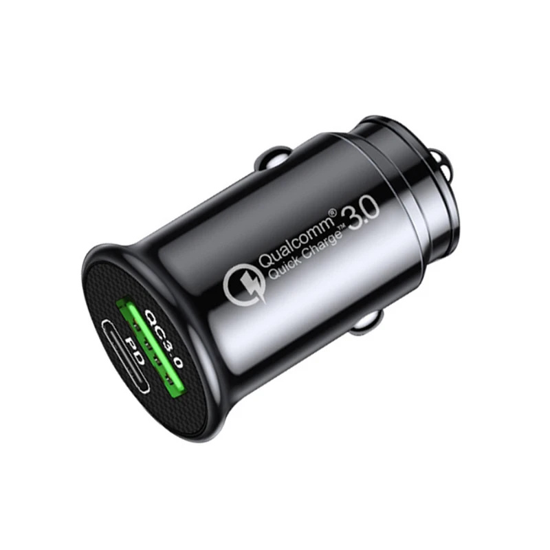 MINI kombinovaná USB-A a USB-C auto nabíječka - Černá