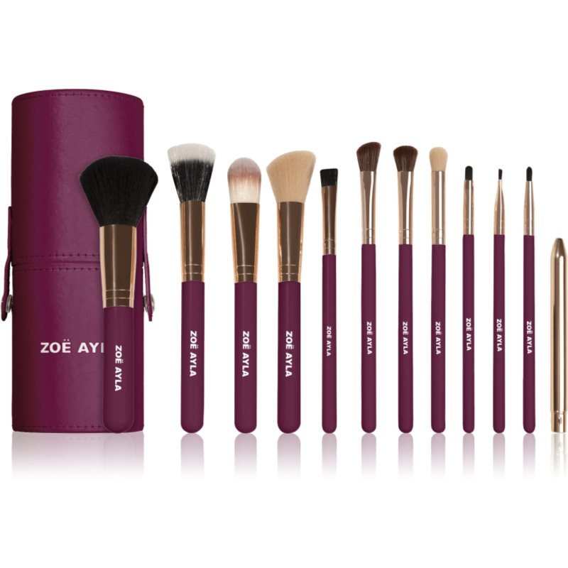 Zoë Ayla 12 Piece Makeup Brush Set Dark Plum sada štětců s pouzdrem