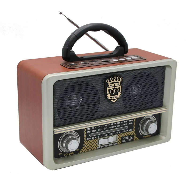 Retro přenosné rádio s Bluetooth, USB, TF (microSD) a FM tunerem - CMiK MK-112BT - Světle hnědé