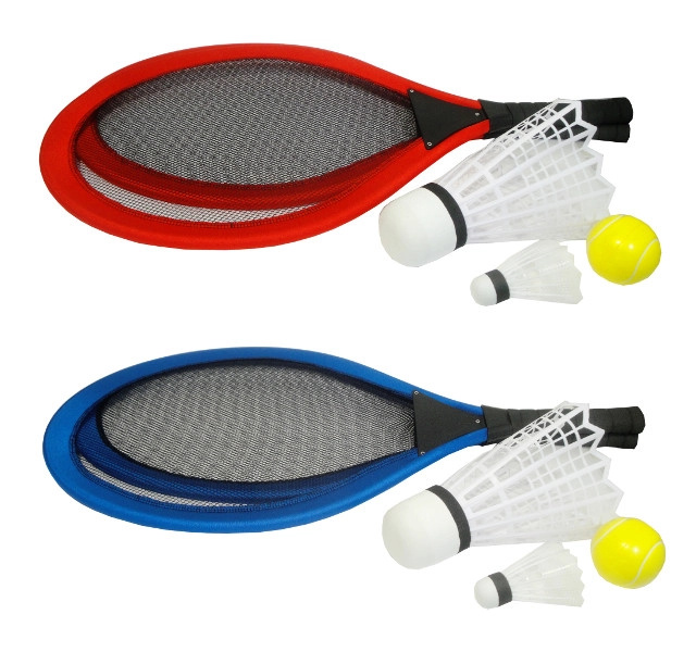 Dětská sada na badminton – 2 velké rakety, velká a malá košíček, míček