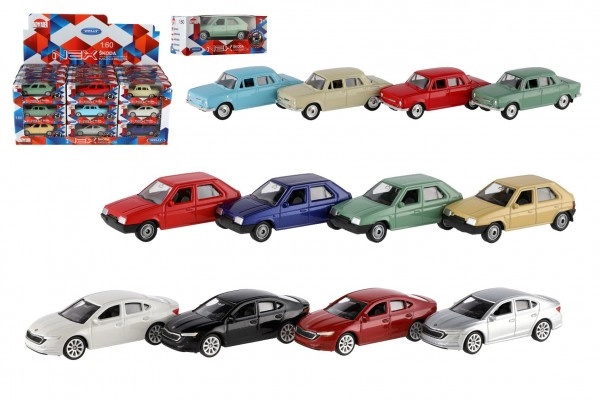 Welly Dromader Auto Škodakov/plast 7cm mix druhů na volný chod v krabičce 10x4x4cm 36ks v boxu 1:60