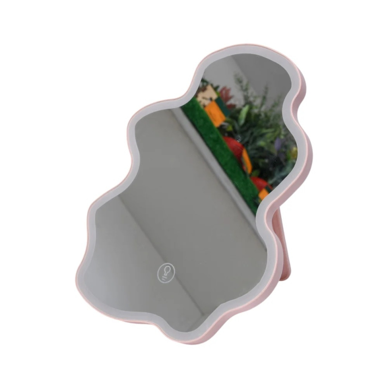 Stolní kosmetické LED zrcadlo W037 Wavy Cloud - 3 režimy svícení - růžové