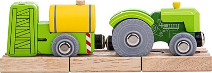 Vláčkodráha auto - Traktor s vlečkou zelený + 2 koleje (Bigjigs)