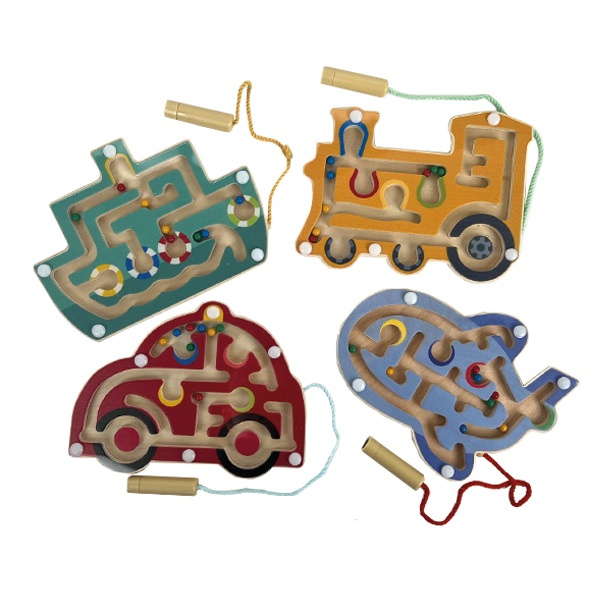 Bigjigs Toys Dřevěný magnetický labyrint Modré letadlo