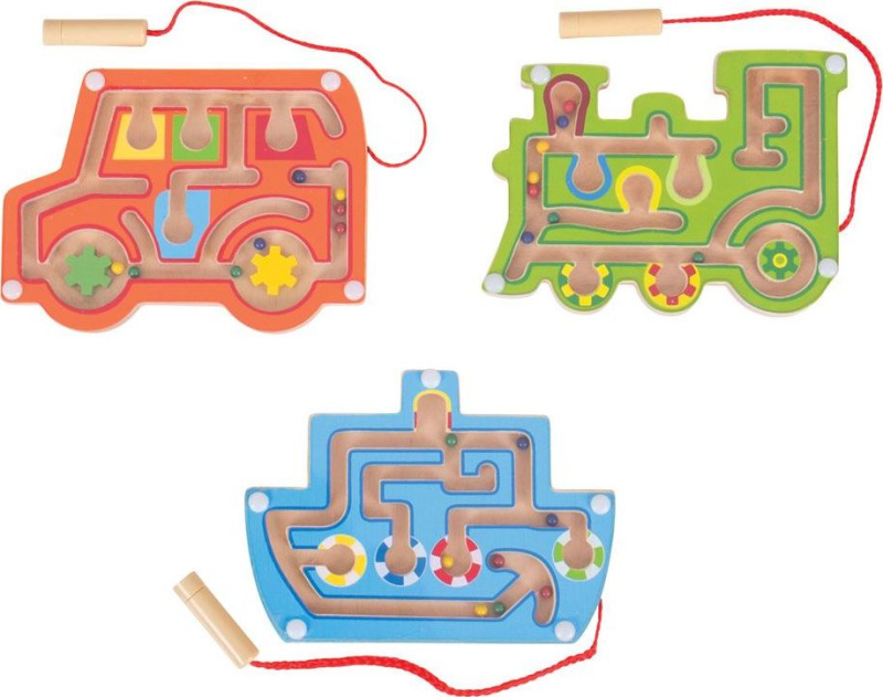 Bigjigs Toys Dřevěný magnetický labyrint Modré letadlo