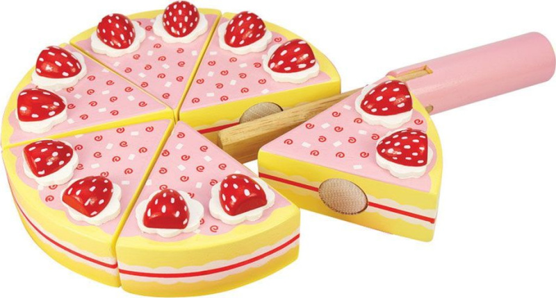 Bigjigs Toys Dřevěný krájecí dort s jahodami