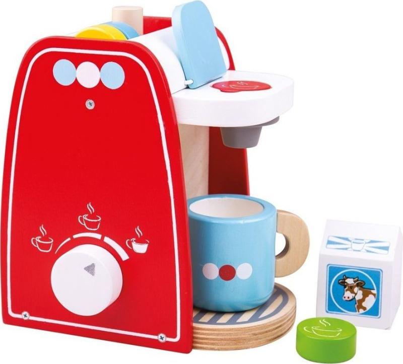 Bigjigs Toys Dřevěný kávovar červený