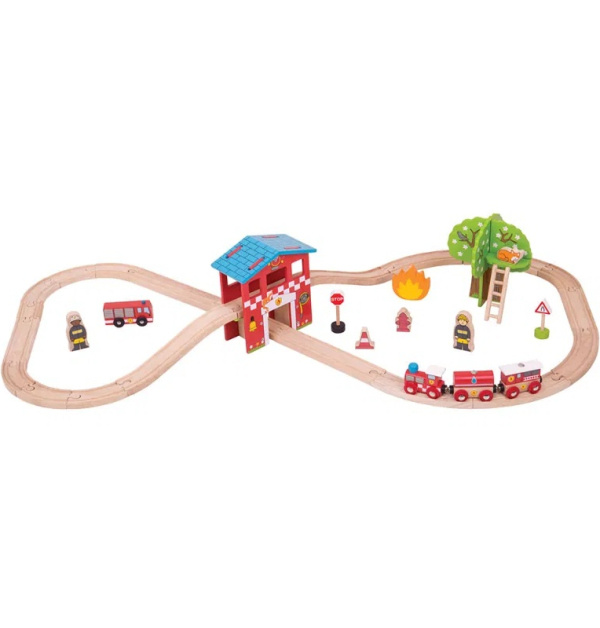 Bigjigs Rail Dřevěná vláčkodráha hasičská stanice