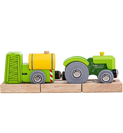 Bigjigs Rail Traktor s vlečkou zelený
