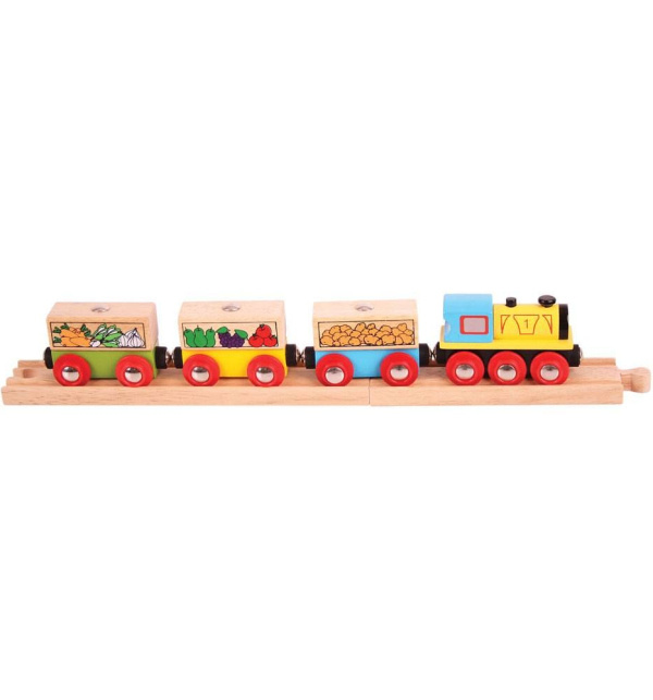 Bigjigs Rail Nákladní vlak se zeleninou + 3 koleje