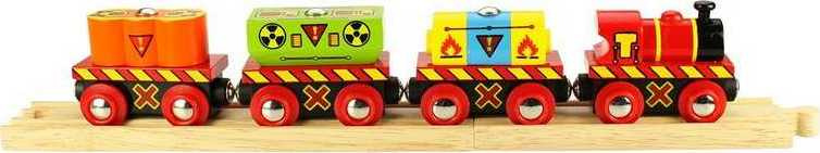Bigjigs Rail Vláček s nebezpečným nákladem + 2 koleje