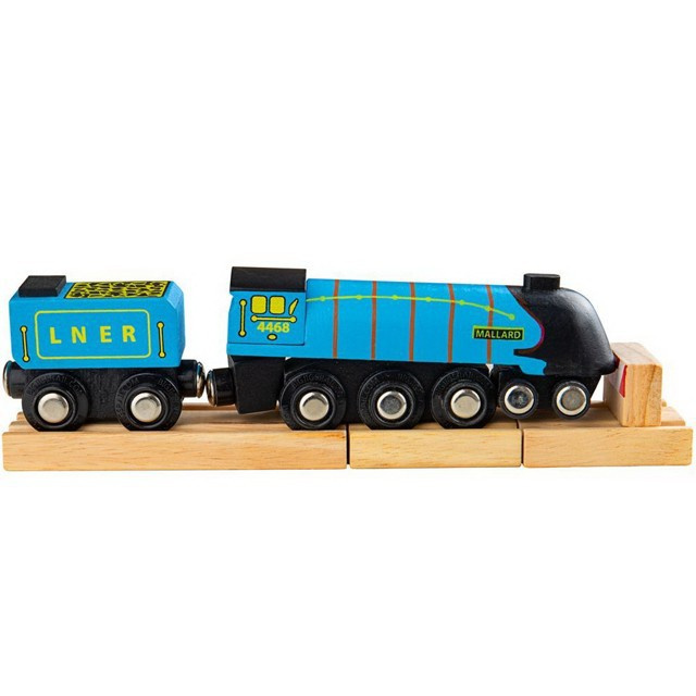 Bigjigs Rail Dřevěná replika lokomotivy Mallard + 3 koleje