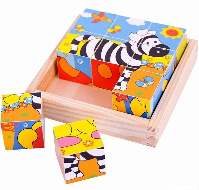 Bigjigs Toys Obrázkové kostky kubusy Safari 9 kostek