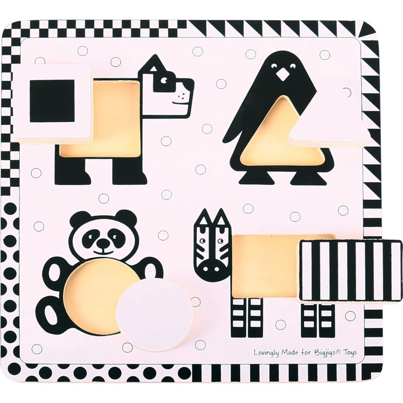 Bigjigs Toys Dřevěné vkládací puzzle černobílé tvary 1