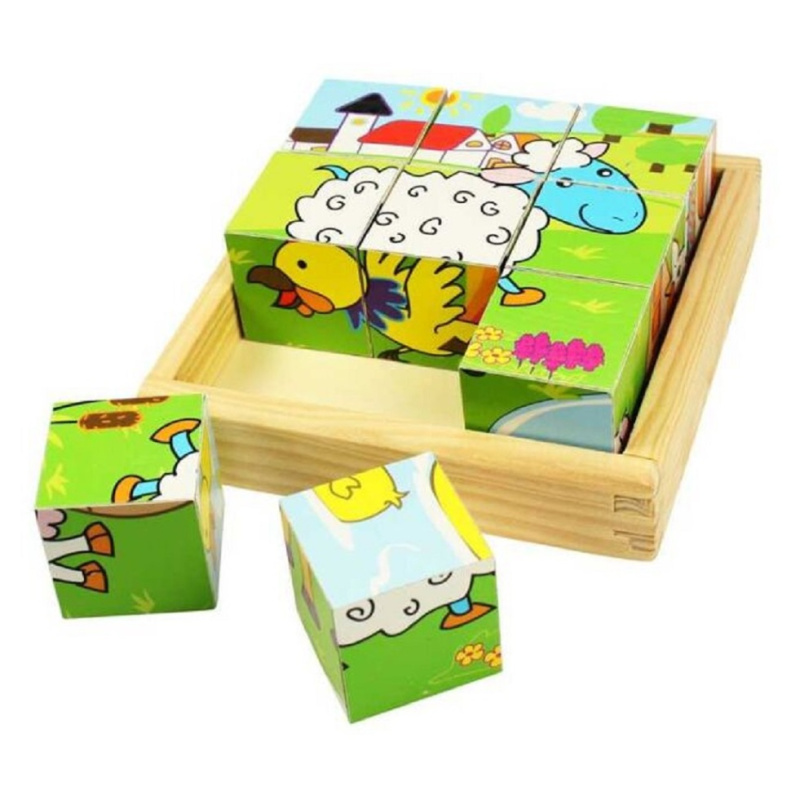 Bigjigs Toys Obrázkové kostky kubusy Zvířátka 9 kostek