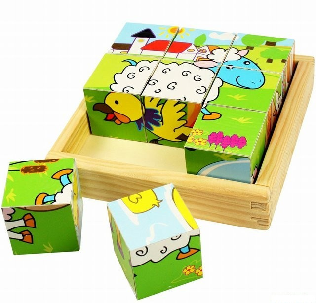 Bigjigs Toys Obrázkové kostky kubusy Zvířátka 9 kostek