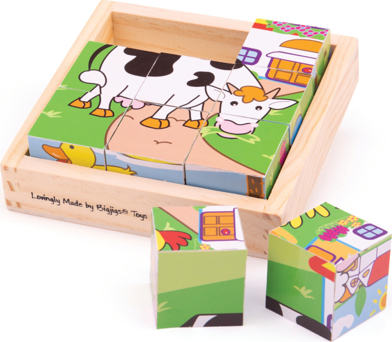 Bigjigs Toys Obrázkové kostky kubusy Zvířátka 9 kostek
