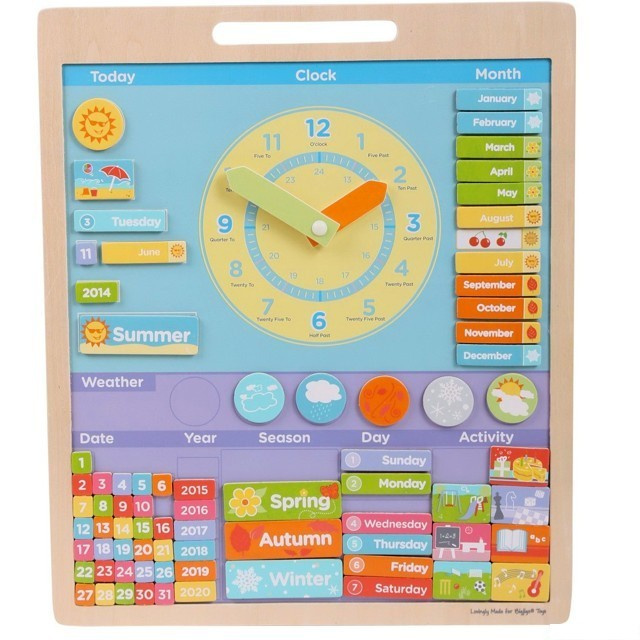 Bigjigs Toys Anglický magnetický kalendář s hodinami