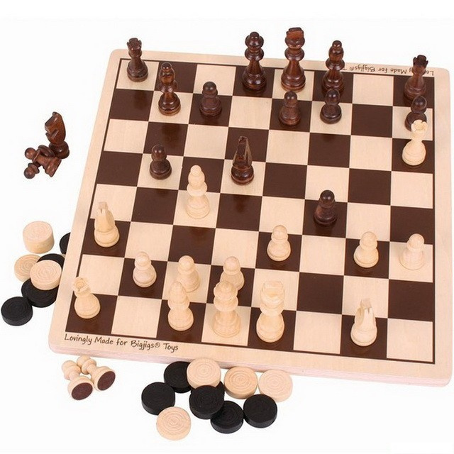 Bigjigs Toys Dřevěné šachy a dáma