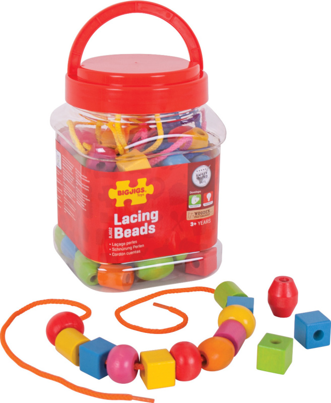 Bigjigs Toys Dřevěné navlékací korálky v bedýnce