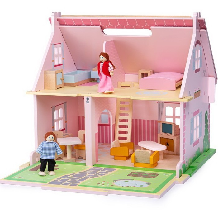Bigjigs Toys Přenosný dřevěný domeček pro panenky