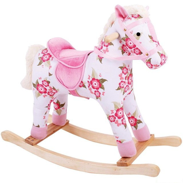 Bigjigs Toys Dřevěný houpací kůň s květy