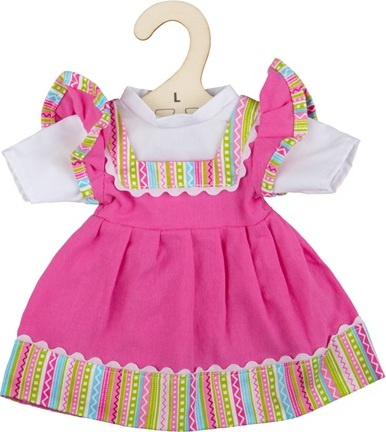 Bigjigs Toys Růžové šaty s pruhovaným lemováním pro panenku 38 cm