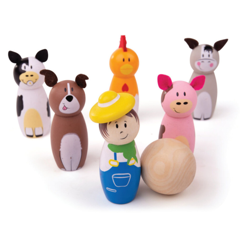 Bigjigs Toys Dřevěné kuželky farma
