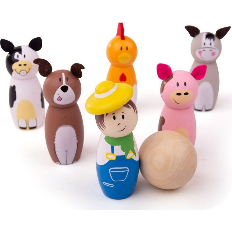 Bigjigs Toys Dřevěné kuželky farma