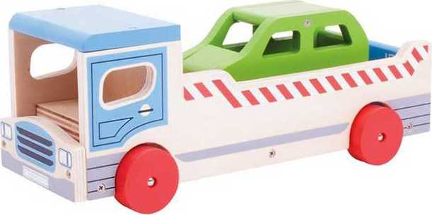 Bigjigs Toys Dřevěné odtahové auto s osobním autem