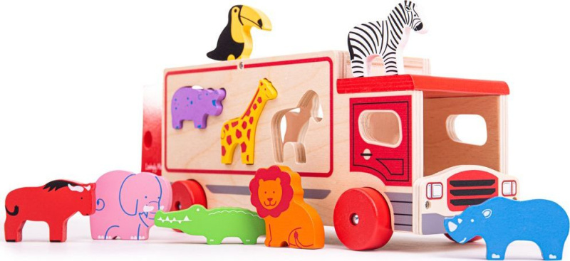 Bigjigs Toys Dřevěné auto se zvířátky safari