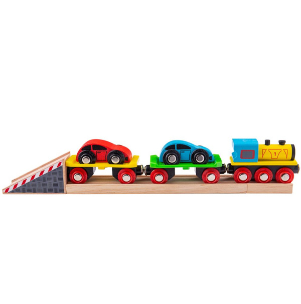 Bigjigs Rail Nákladní vlak s auty a kolejemi