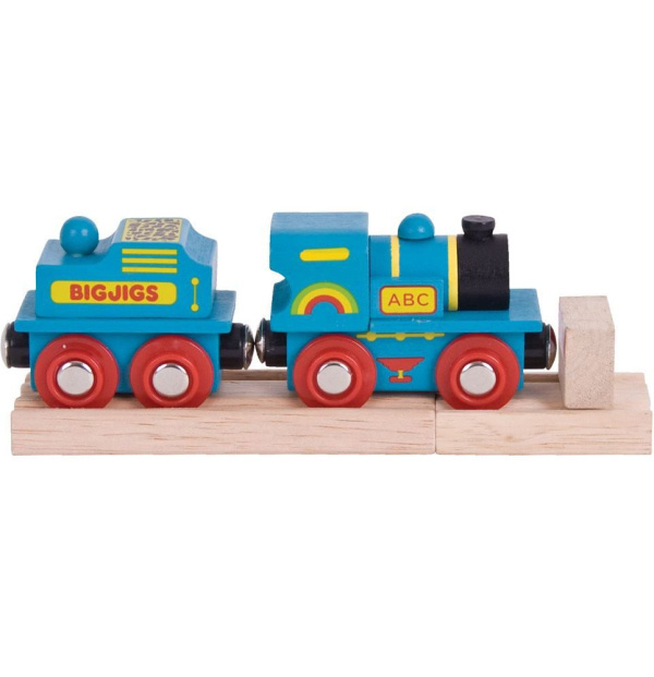 Bigjigs Rail Modrá mašinka s tendrem + 2 koleje