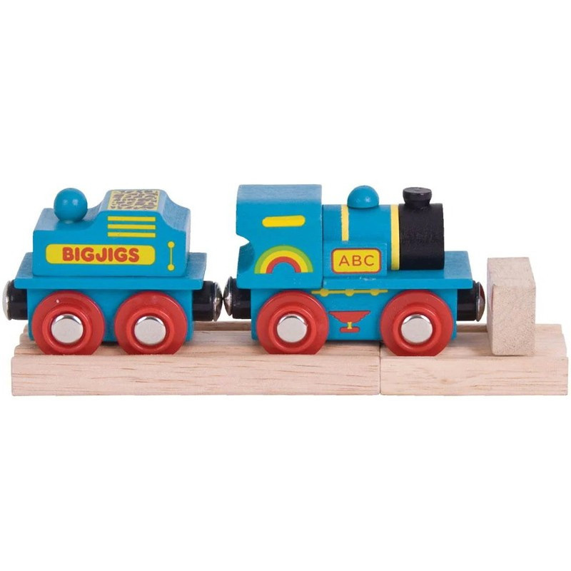 Bigjigs Rail Modrá mašinka s tendrem + 2 koleje
