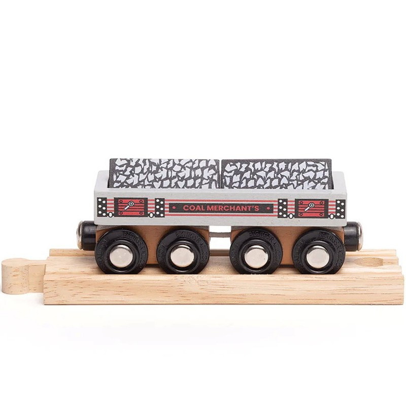 Bigjigs Rail Dlouhý vagónek s uhlím + 2 koleje