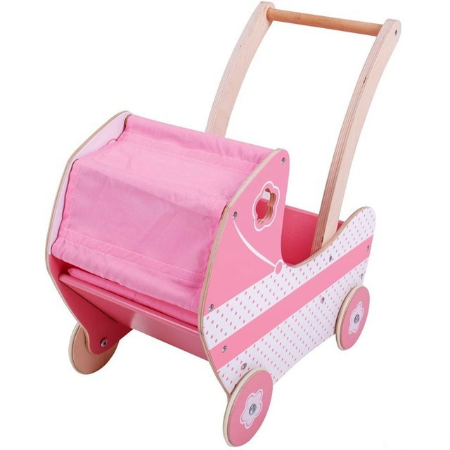 Bigjigs Toys Dřevěný kočárek pro panenky