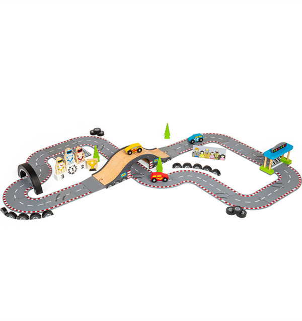 Bigjigs Rail Dřevěná autodráha závodní den