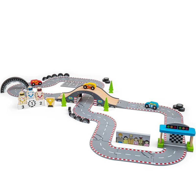 Bigjigs Rail Dřevěná autodráha závodní den