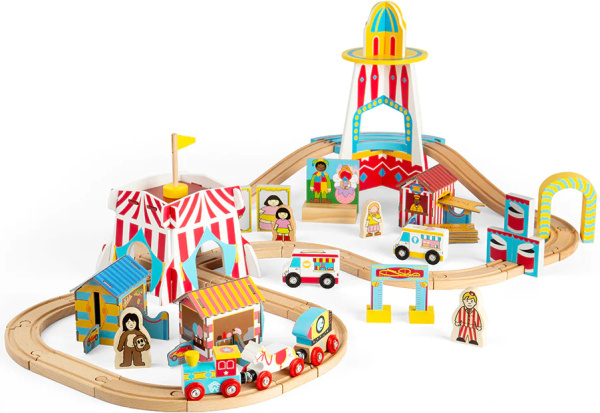 Bigjigs Rail Dřevěná vláčkodráha zábavná pouť 54 dílů