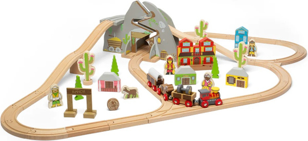 Bigjigs Rail Dřevěná vláčkodráha divoký západ 62 dílů