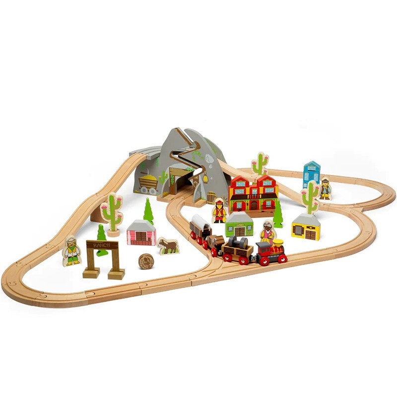 Bigjigs Rail Dřevěná vláčkodráha divoký západ 62 dílů