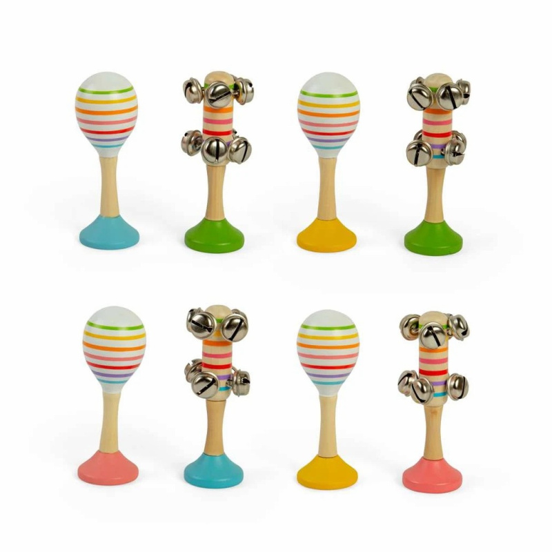 Bigjigs Toys Sada Rumba koule žlutá a rolničky růžové