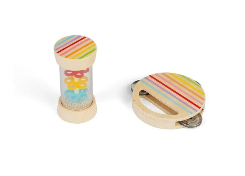 Bigjigs Toys Mini sada dešťová hůlka a tamburína