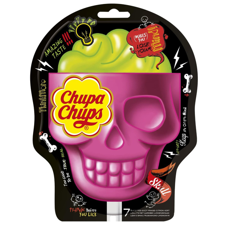 Chupa Chups 3D Skull Lízátka jahoda a limetka