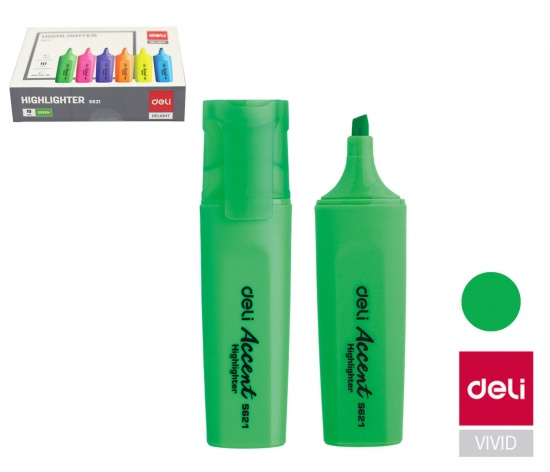 Zvýrazňovač DELI ES621 zelený plochý (8552) DELI