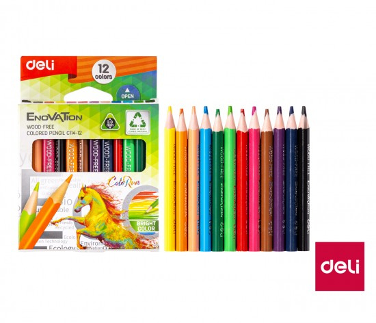Pastelky DELI trojhranné Enovation 12 barev mini EC114-12 DELI