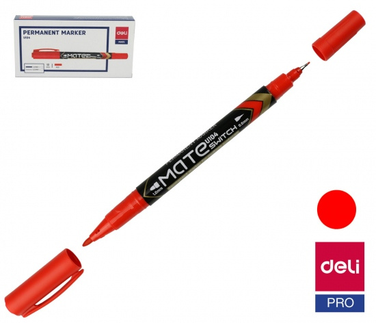 Popisovač DELI EU10440 červený oboustranný permanent (3616) DELI